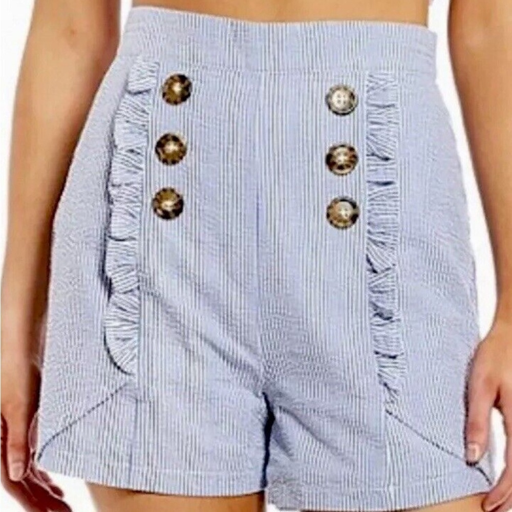 Lauren James Birdie Stripe Ruffle Seersucker Front Shorts SZ:M NWOT - Picture 3 of 11